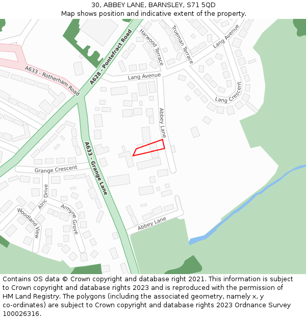 30, ABBEY LANE, BARNSLEY, S71 5QD: Location map and indicative extent of plot