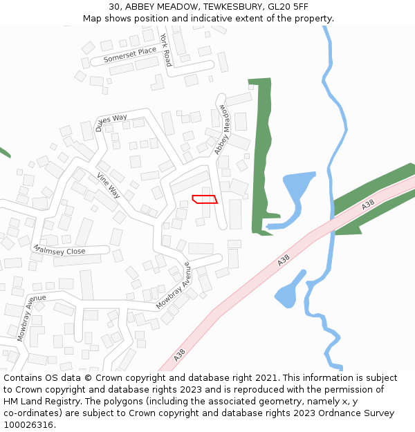 30, ABBEY MEADOW, TEWKESBURY, GL20 5FF: Location map and indicative extent of plot