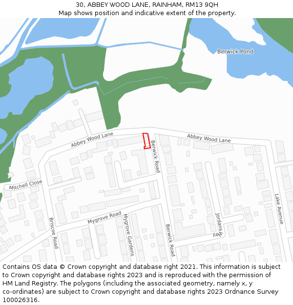 30, ABBEY WOOD LANE, RAINHAM, RM13 9QH: Location map and indicative extent of plot