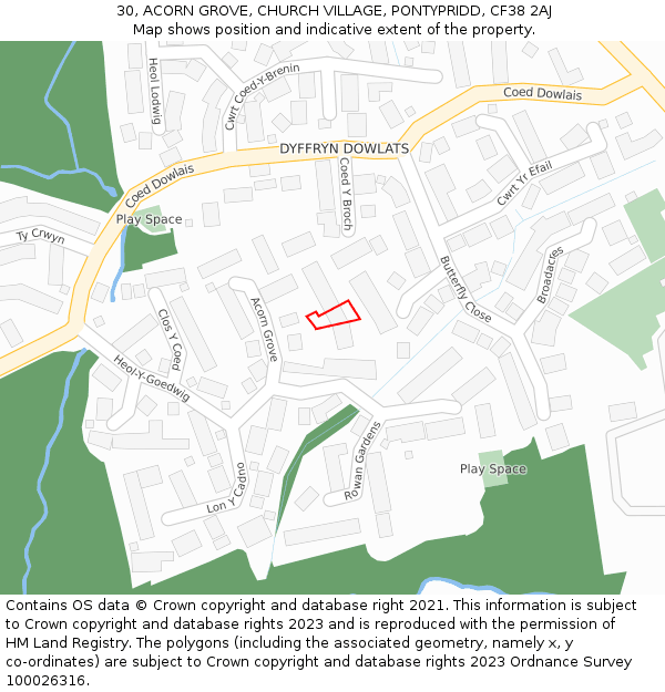30, ACORN GROVE, CHURCH VILLAGE, PONTYPRIDD, CF38 2AJ: Location map and indicative extent of plot