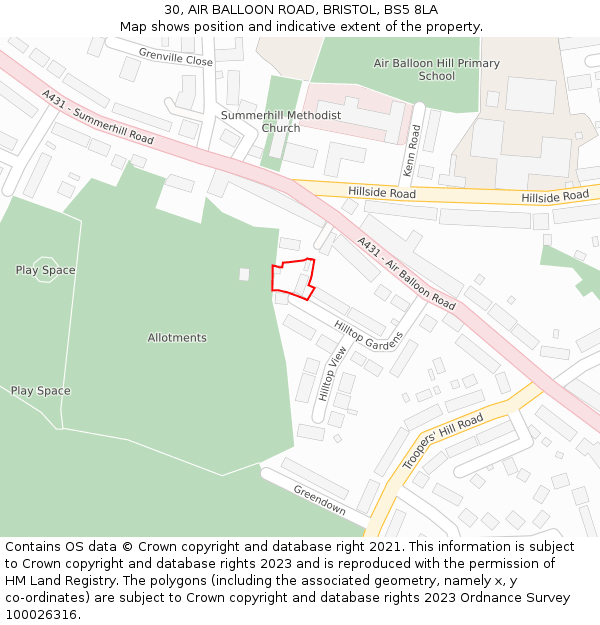 30, AIR BALLOON ROAD, BRISTOL, BS5 8LA: Location map and indicative extent of plot