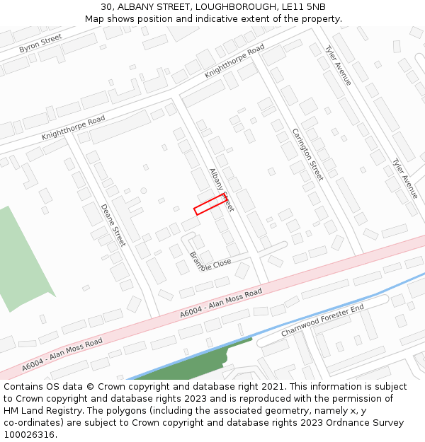 30, ALBANY STREET, LOUGHBOROUGH, LE11 5NB: Location map and indicative extent of plot