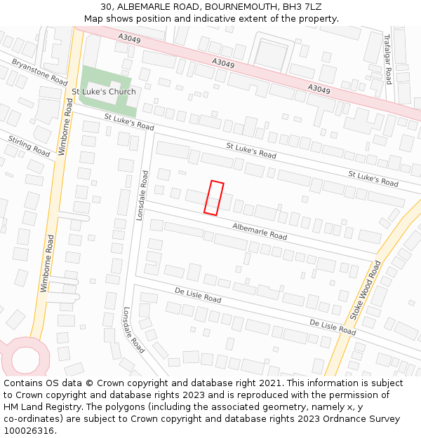 30, ALBEMARLE ROAD, BOURNEMOUTH, BH3 7LZ: Location map and indicative extent of plot