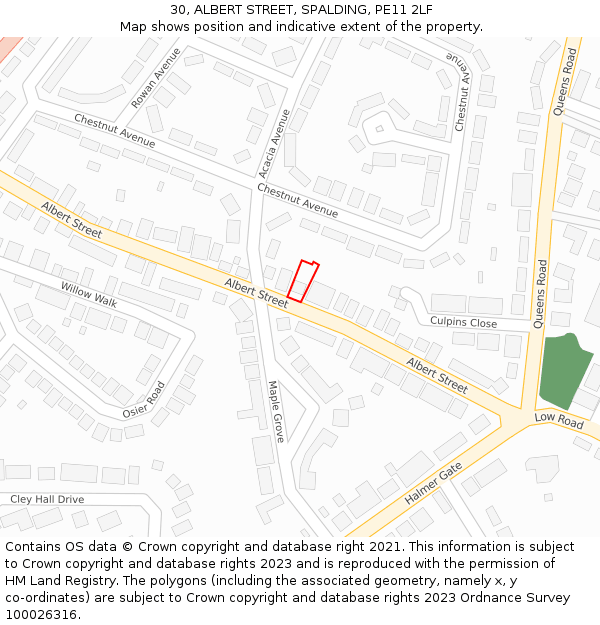 30, ALBERT STREET, SPALDING, PE11 2LF: Location map and indicative extent of plot