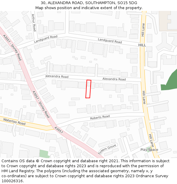 30, ALEXANDRA ROAD, SOUTHAMPTON, SO15 5DG: Location map and indicative extent of plot