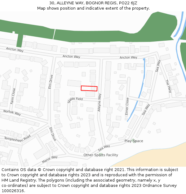 30, ALLEYNE WAY, BOGNOR REGIS, PO22 6JZ: Location map and indicative extent of plot