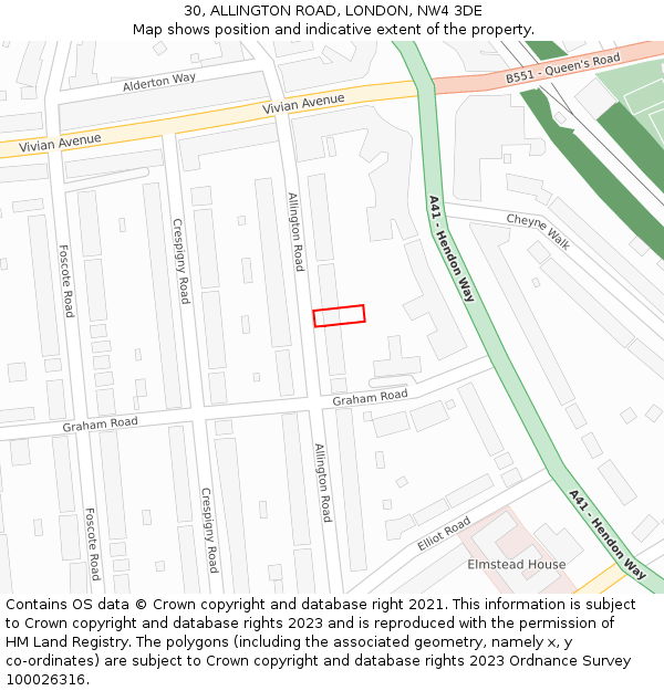 30, ALLINGTON ROAD, LONDON, NW4 3DE: Location map and indicative extent of plot