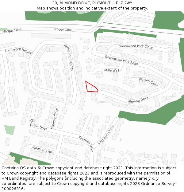 30, ALMOND DRIVE, PLYMOUTH, PL7 2WY: Location map and indicative extent of plot