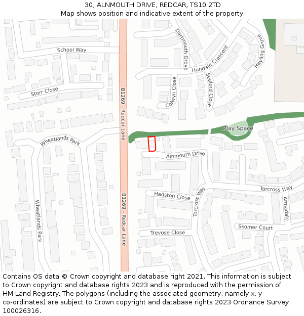 30, ALNMOUTH DRIVE, REDCAR, TS10 2TD: Location map and indicative extent of plot