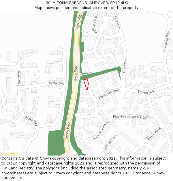 30, ALTONA GARDENS, ANDOVER, SP10 4LG: Location map and indicative extent of plot