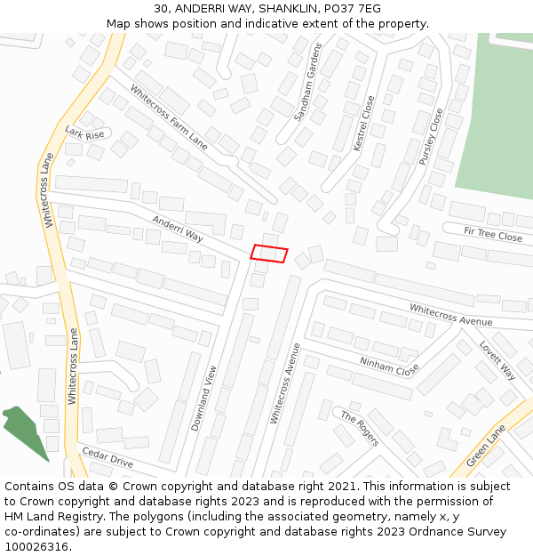 30, ANDERRI WAY, SHANKLIN, PO37 7EG: Location map and indicative extent of plot