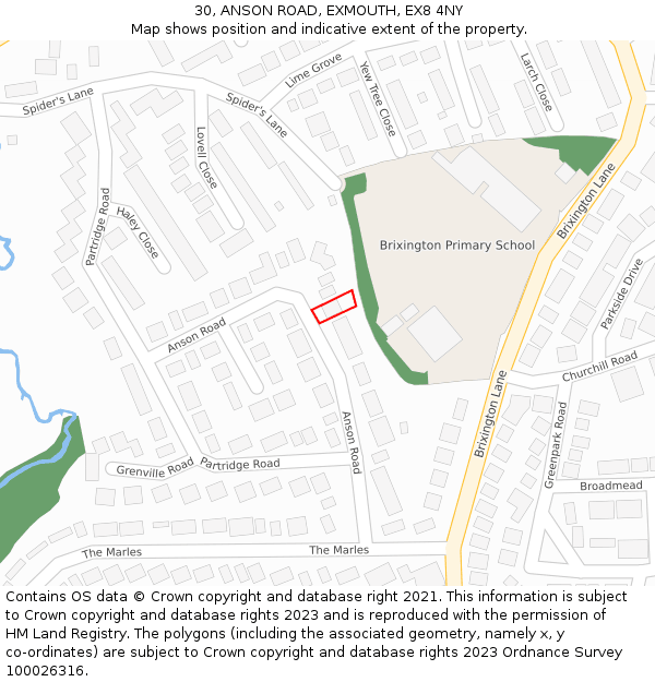 30, ANSON ROAD, EXMOUTH, EX8 4NY: Location map and indicative extent of plot