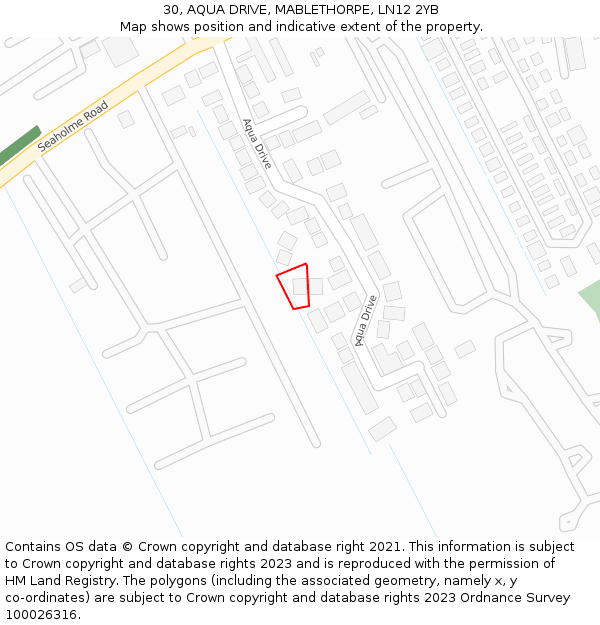 30, AQUA DRIVE, MABLETHORPE, LN12 2YB: Location map and indicative extent of plot