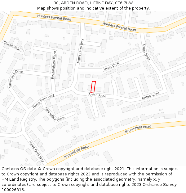 30, ARDEN ROAD, HERNE BAY, CT6 7UW: Location map and indicative extent of plot