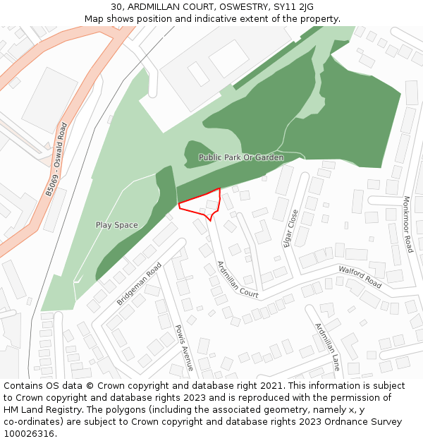 30, ARDMILLAN COURT, OSWESTRY, SY11 2JG: Location map and indicative extent of plot