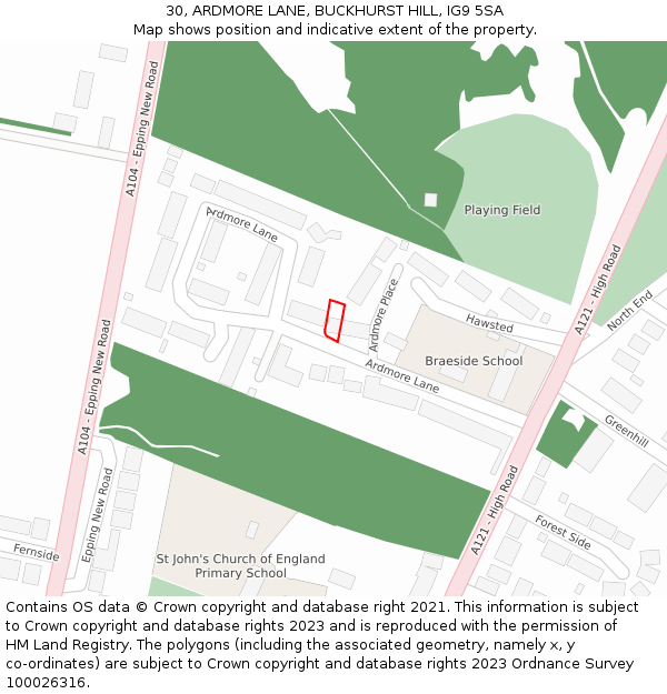 30, ARDMORE LANE, BUCKHURST HILL, IG9 5SA: Location map and indicative extent of plot