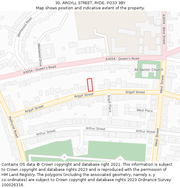 30, ARGYLL STREET, RYDE, PO33 3BY: Location map and indicative extent of plot