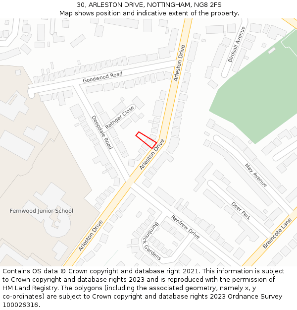 30, ARLESTON DRIVE, NOTTINGHAM, NG8 2FS: Location map and indicative extent of plot