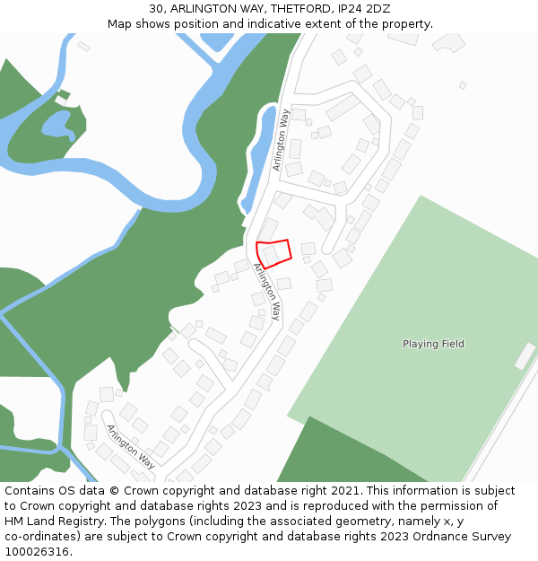 30, ARLINGTON WAY, THETFORD, IP24 2DZ: Location map and indicative extent of plot