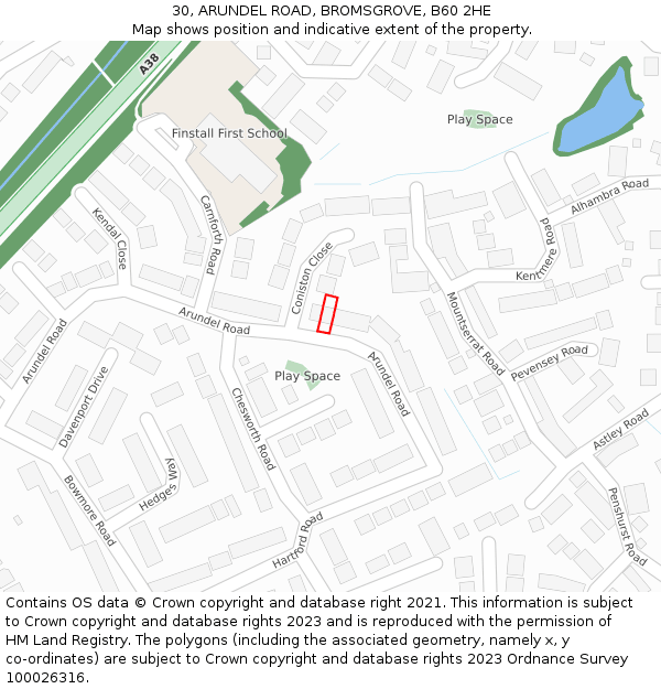 30, ARUNDEL ROAD, BROMSGROVE, B60 2HE: Location map and indicative extent of plot