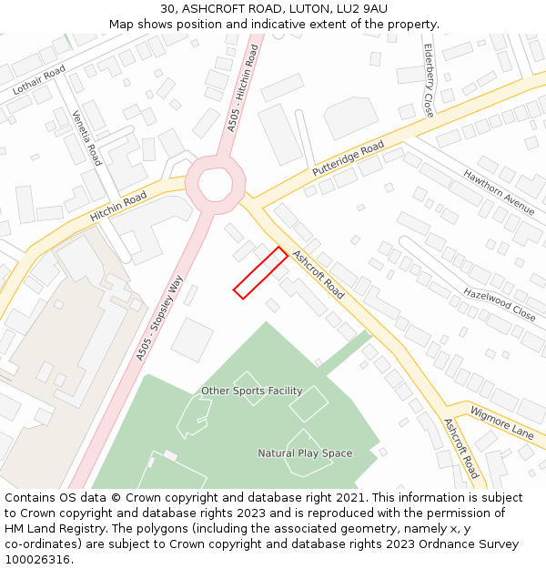 30, ASHCROFT ROAD, LUTON, LU2 9AU: Location map and indicative extent of plot