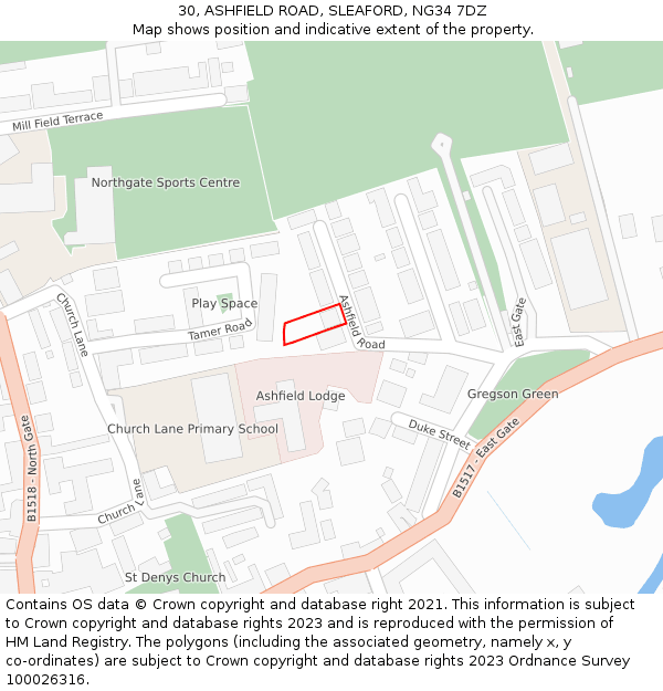 30, ASHFIELD ROAD, SLEAFORD, NG34 7DZ: Location map and indicative extent of plot