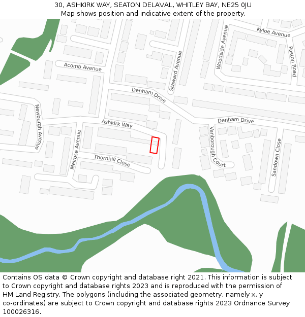 30, ASHKIRK WAY, SEATON DELAVAL, WHITLEY BAY, NE25 0JU: Location map and indicative extent of plot