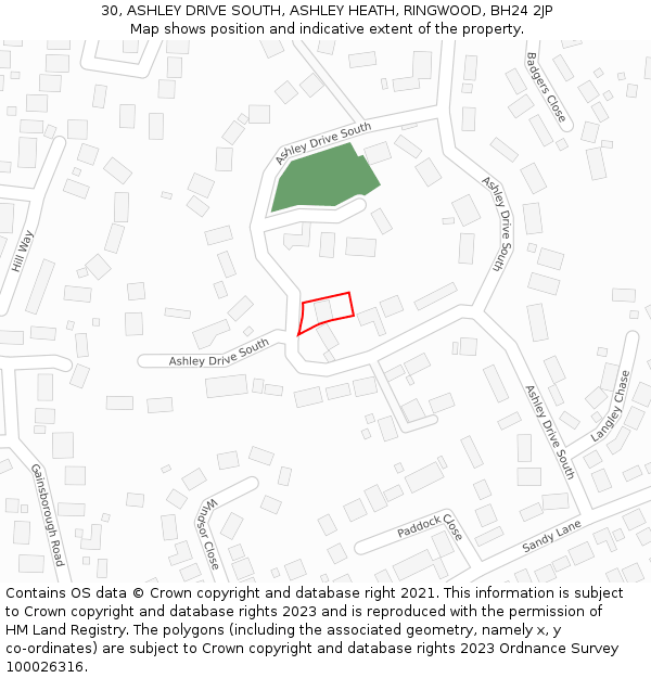 30, ASHLEY DRIVE SOUTH, ASHLEY HEATH, RINGWOOD, BH24 2JP: Location map and indicative extent of plot