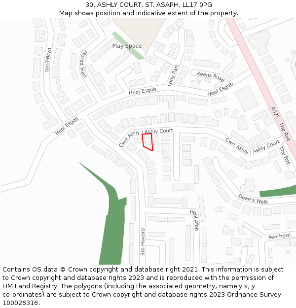 30, ASHLY COURT, ST. ASAPH, LL17 0PG: Location map and indicative extent of plot
