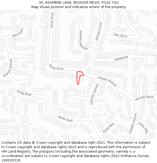 30, ASHMERE LANE, BOGNOR REGIS, PO22 7QU: Location map and indicative extent of plot