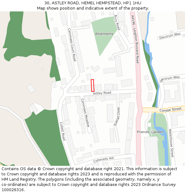 30, ASTLEY ROAD, HEMEL HEMPSTEAD, HP1 1HU: Location map and indicative extent of plot