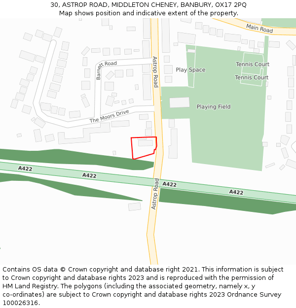 30, ASTROP ROAD, MIDDLETON CHENEY, BANBURY, OX17 2PQ: Location map and indicative extent of plot