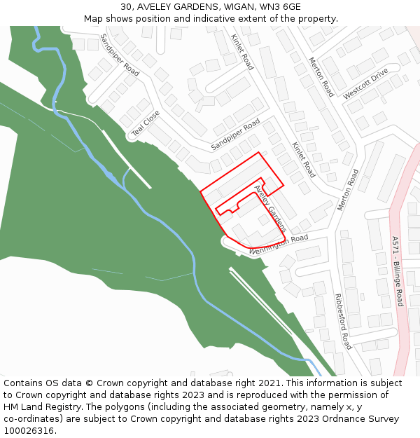 30, AVELEY GARDENS, WIGAN, WN3 6GE: Location map and indicative extent of plot