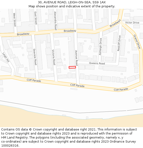 30, AVENUE ROAD, LEIGH-ON-SEA, SS9 1AX: Location map and indicative extent of plot