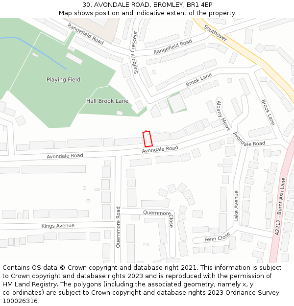 30, AVONDALE ROAD, BROMLEY, BR1 4EP: Location map and indicative extent of plot