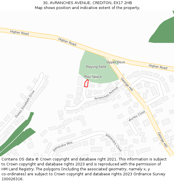 30, AVRANCHES AVENUE, CREDITON, EX17 2HB: Location map and indicative extent of plot