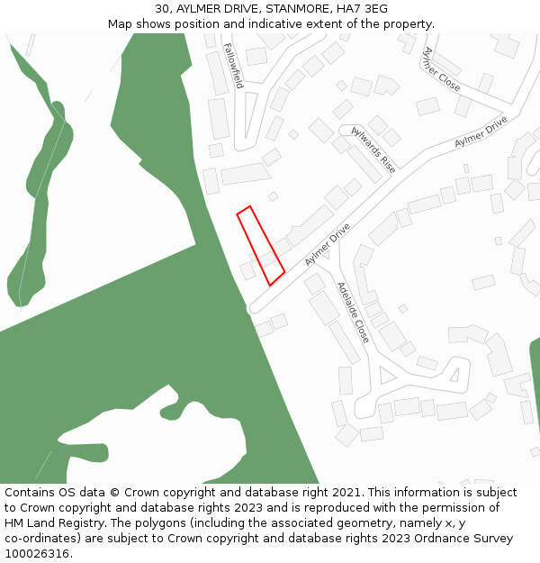 30, AYLMER DRIVE, STANMORE, HA7 3EG: Location map and indicative extent of plot