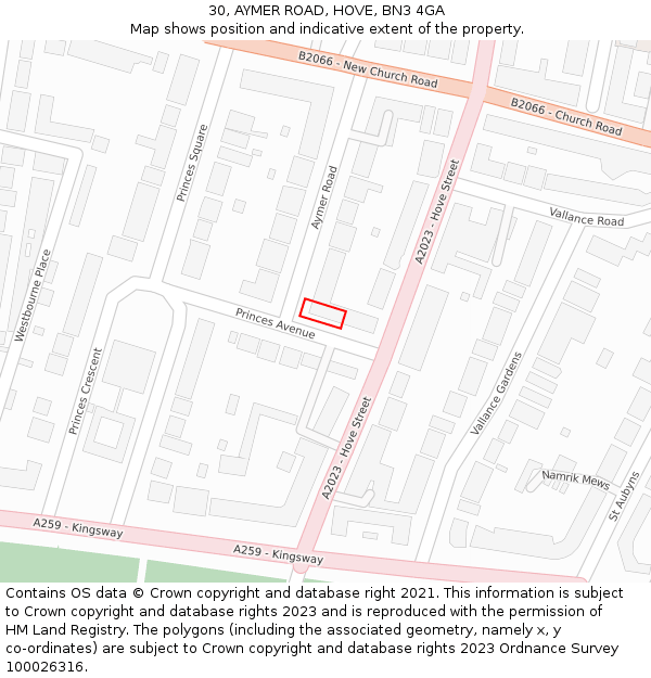 30, AYMER ROAD, HOVE, BN3 4GA: Location map and indicative extent of plot