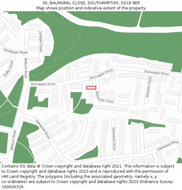 30, BALMORAL CLOSE, SOUTHAMPTON, SO16 8ER: Location map and indicative extent of plot