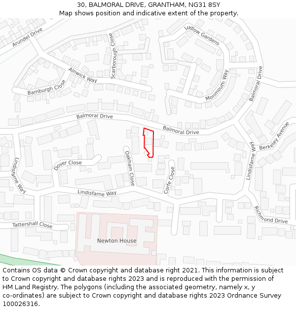 30, BALMORAL DRIVE, GRANTHAM, NG31 8SY: Location map and indicative extent of plot