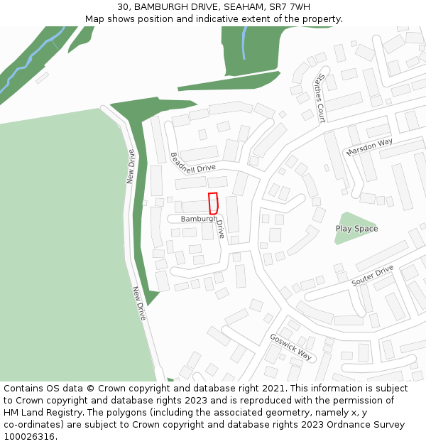 30, BAMBURGH DRIVE, SEAHAM, SR7 7WH: Location map and indicative extent of plot