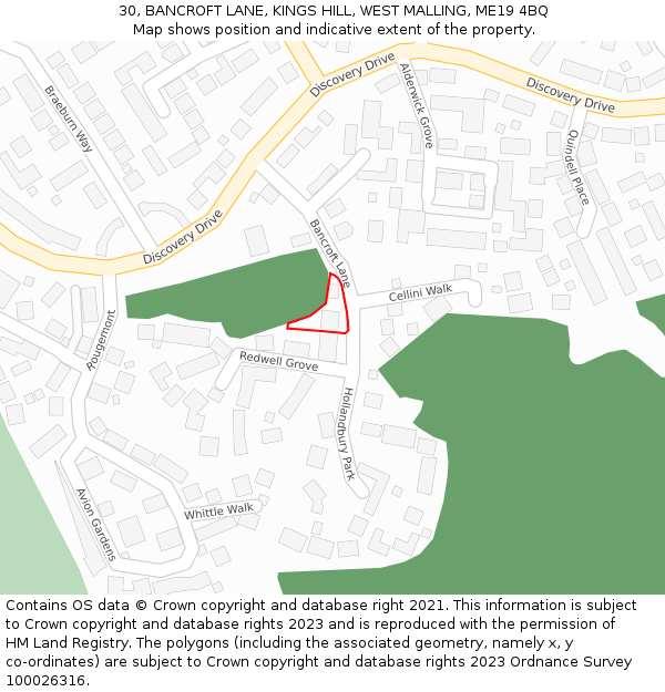 30, BANCROFT LANE, KINGS HILL, WEST MALLING, ME19 4BQ: Location map and indicative extent of plot