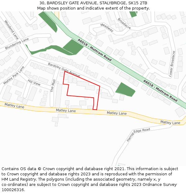 30, BARDSLEY GATE AVENUE, STALYBRIDGE, SK15 2TB: Location map and indicative extent of plot