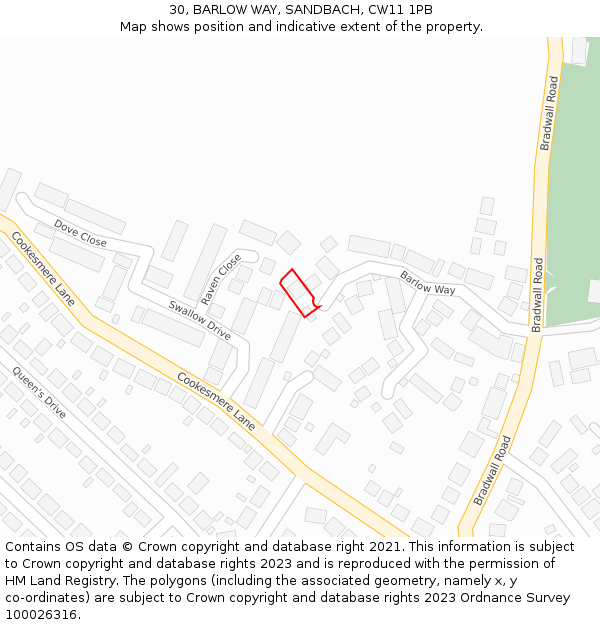 30, BARLOW WAY, SANDBACH, CW11 1PB: Location map and indicative extent of plot