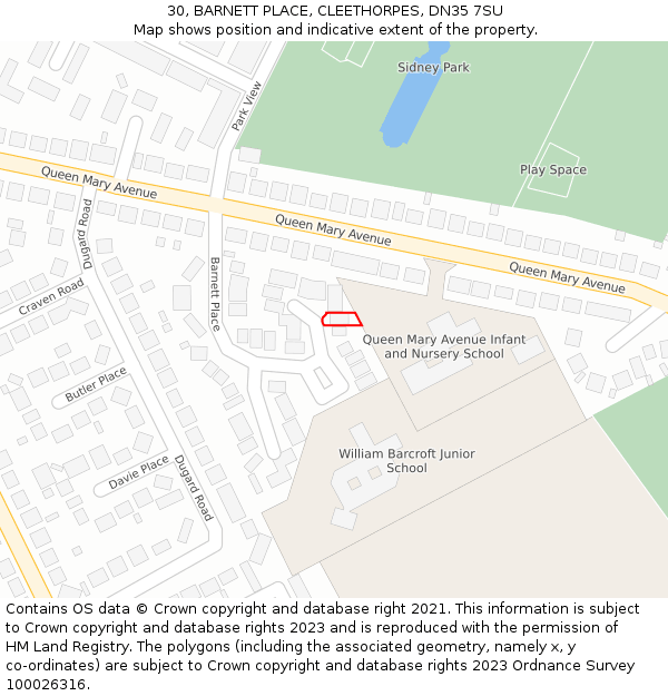 30, BARNETT PLACE, CLEETHORPES, DN35 7SU: Location map and indicative extent of plot