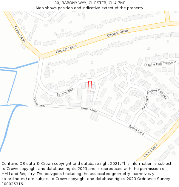 30, BARONY WAY, CHESTER, CH4 7NP: Location map and indicative extent of plot