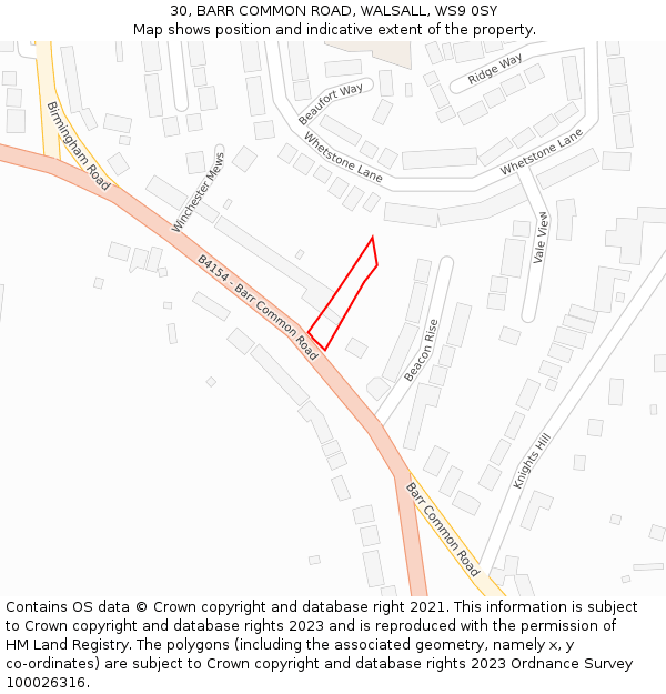 30, BARR COMMON ROAD, WALSALL, WS9 0SY: Location map and indicative extent of plot