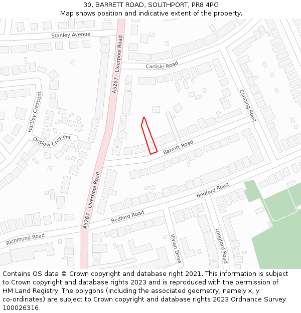 30, BARRETT ROAD, SOUTHPORT, PR8 4PG: Location map and indicative extent of plot