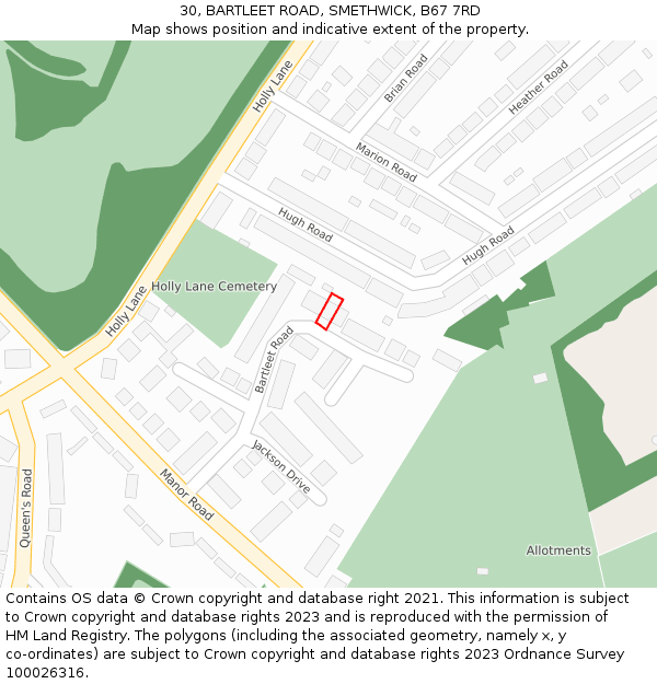 30, BARTLEET ROAD, SMETHWICK, B67 7RD: Location map and indicative extent of plot