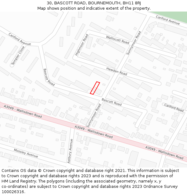 30, BASCOTT ROAD, BOURNEMOUTH, BH11 8RJ: Location map and indicative extent of plot